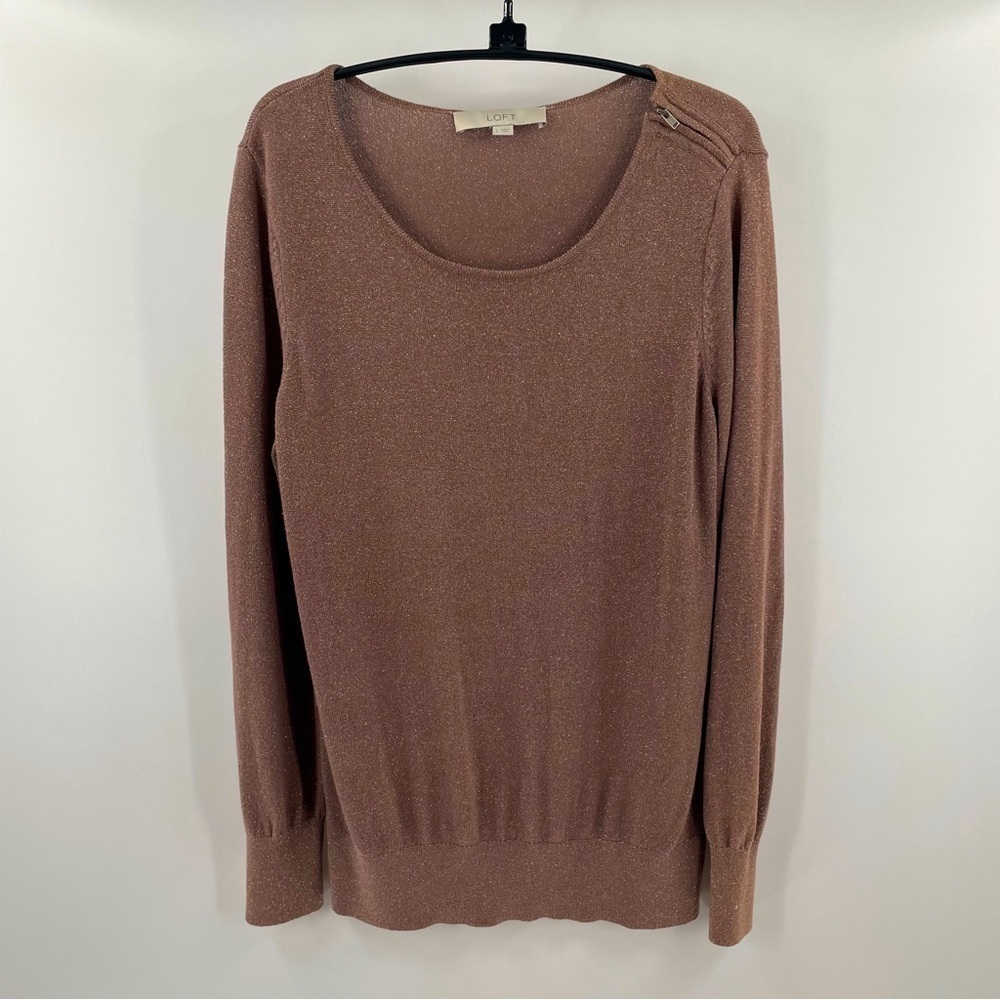 Loft Rose Gold Metallic Thread Zip Accent Banded Long Sleeve Cuffs Bottom